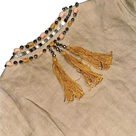 NWOT By Malene Birger BOHO Rita Khaki/Beige Bead Embellished jacket size 8 USA - Picture 6 of 10
